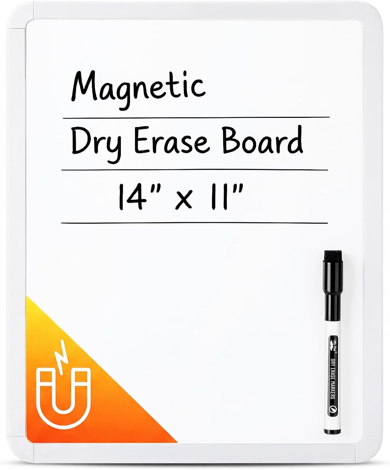 Mr. Pen- Dry Erase Board, 14” x 11”, White Frame | Includes Black Dry Erase Marker, Small Mini White Board for Students, Fridge, Wall, Locker, Double Sided Tapes Included