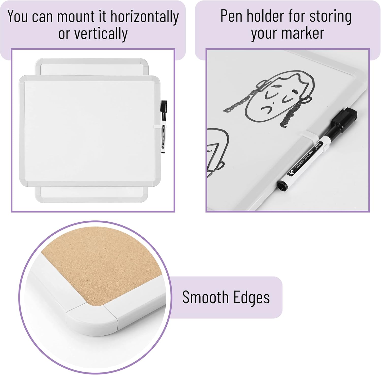 Mr. Pen- Dry Erase Board, 14” x 11”, White Frame | Includes Black Dry Erase Marker, Small Mini White Board for Students, Fridge, Wall, Locker, Double Sided Tapes Included - Image 4