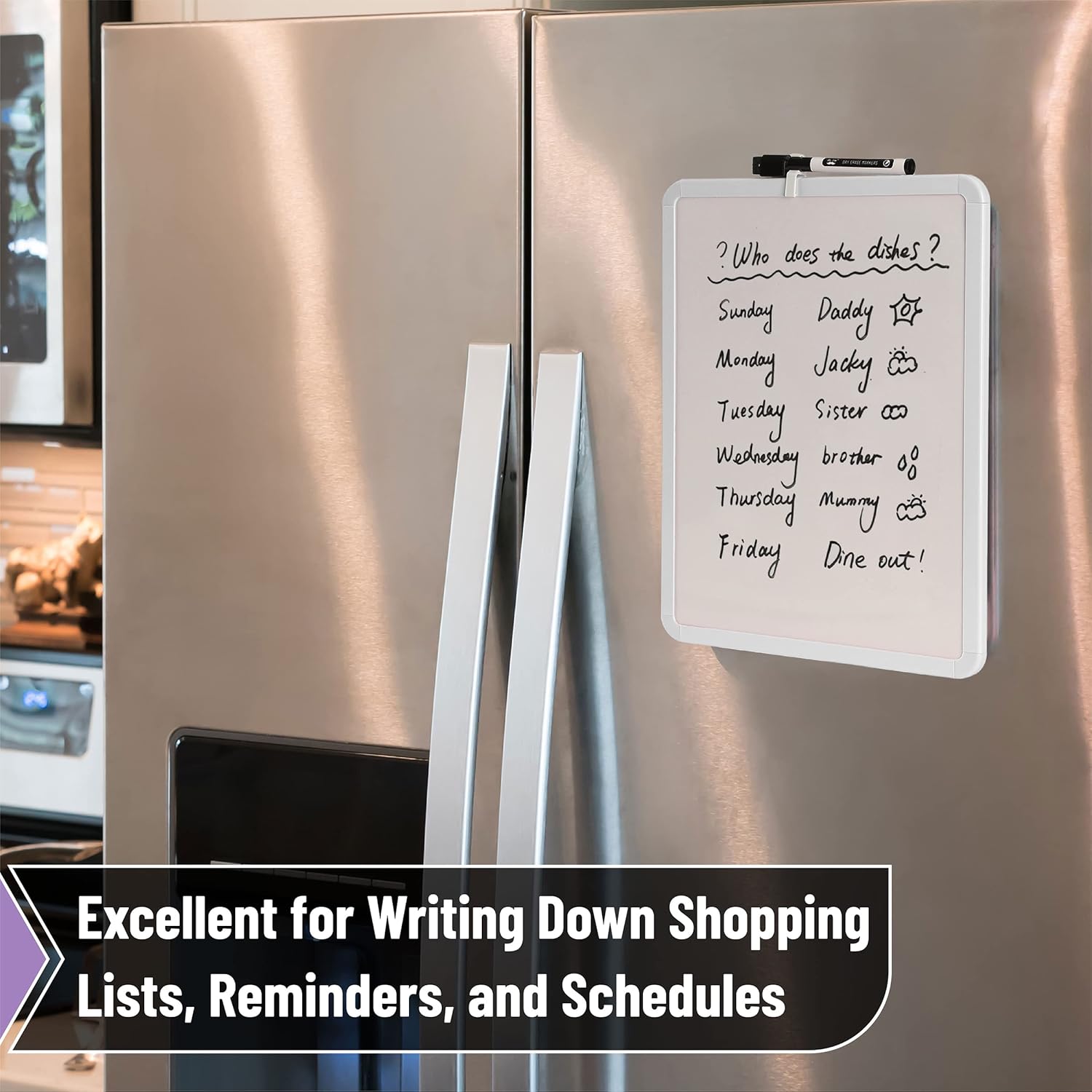 Mr. Pen- Dry Erase Board, 14” x 11”, White Frame | Includes Black Dry Erase Marker, Small Mini White Board for Students, Fridge, Wall, Locker, Double Sided Tapes Included - Image 6