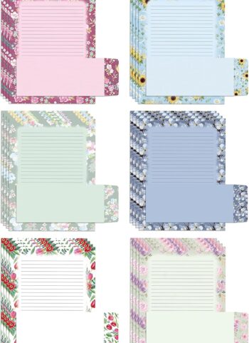 Better Office Products Floral Paper Stationery Set, 100 Piece Set (50 Lined Sheets + 50 Matching Envelopes), Letter Size 8.5 x 11 inch, 6 Designs, Double Sided/Lined Printing Paper,
