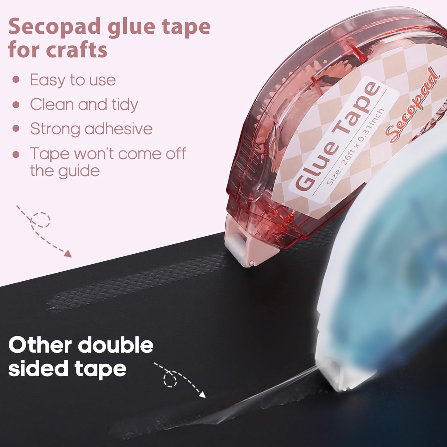 Secopad Scrapbook Tape, 4 Pack Double Sided Tape Roller for Crafts, Adhesive Glue Runner Scrapbooking Supplies Journaling School Office Teacher Supplies, 0.3IN x 26FT, Clear Light-Colored Shell - Image 2