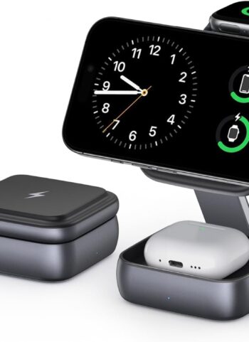 3-in-1 Foldable Wireless Charging Station - Magnetic Fast Charger Dock for 17/16/15/14/13, Ultra/10/9, AirPods Pro - Multi-Device Travel Stand