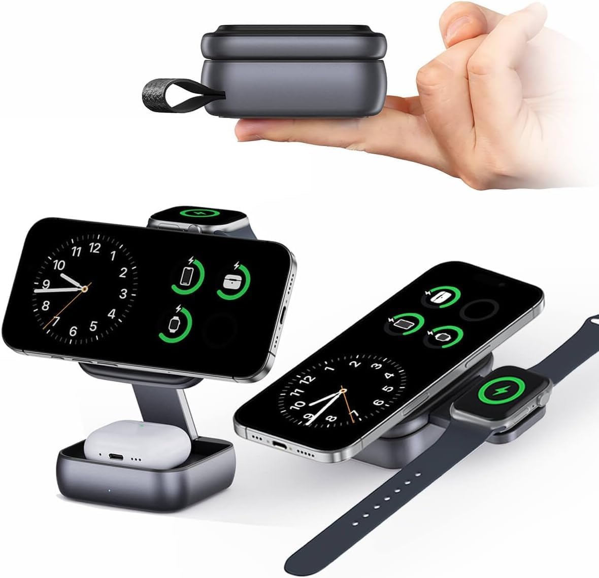 3-in-1 Foldable Wireless Charging Station - Magnetic Fast Charger Dock for 17/16/15/14/13, Ultra/10/9, AirPods Pro - Multi-Device Travel Stand - Image 2