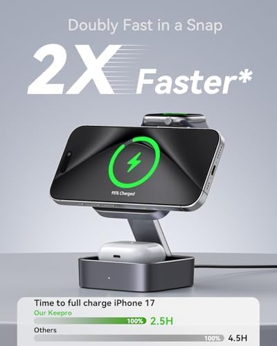 3-in-1 Foldable Wireless Charging Station - Magnetic Fast Charger Dock for 17/16/15/14/13, Ultra/10/9, AirPods Pro - Multi-Device Travel Stand - Image 4
