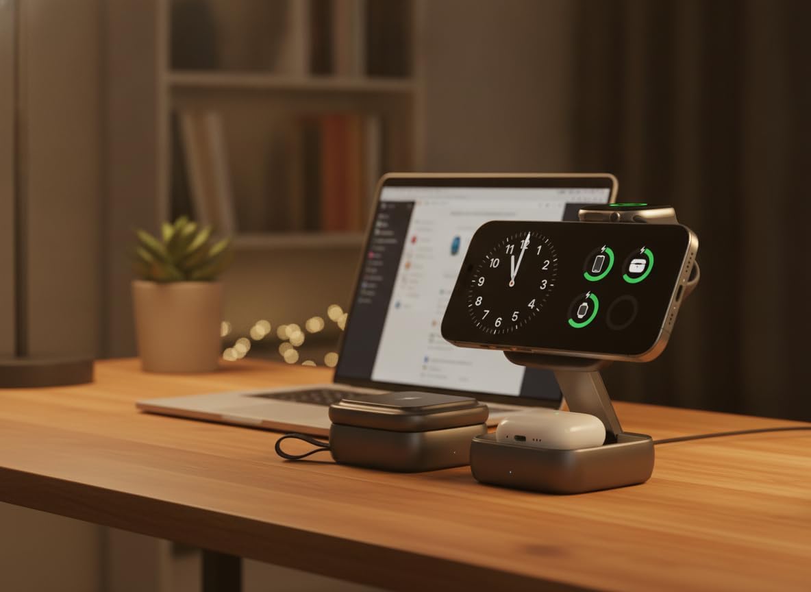 3-in-1 Foldable Wireless Charging Station - Magnetic Fast Charger Dock for 17/16/15/14/13, Ultra/10/9, AirPods Pro - Multi-Device Travel Stand - Image 7
