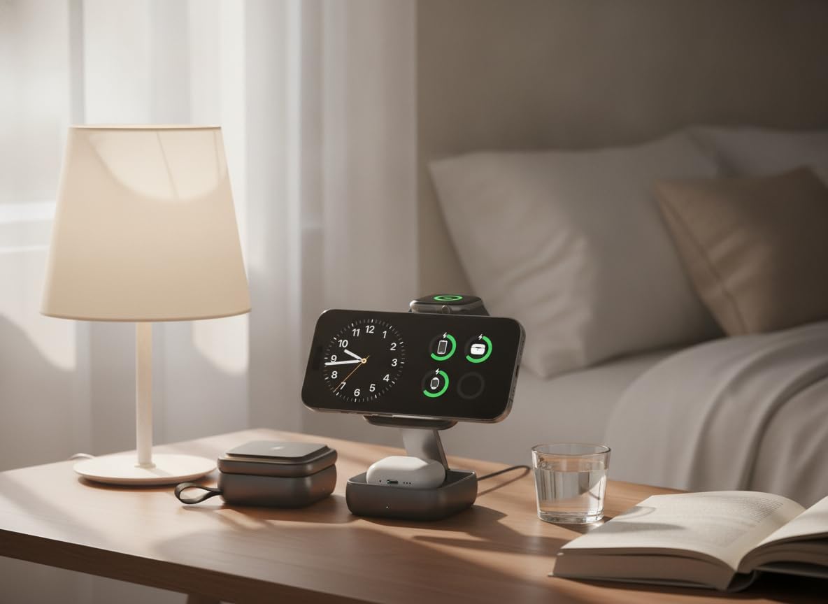 3-in-1 Foldable Wireless Charging Station - Magnetic Fast Charger Dock for 17/16/15/14/13, Ultra/10/9, AirPods Pro - Multi-Device Travel Stand - Image 8