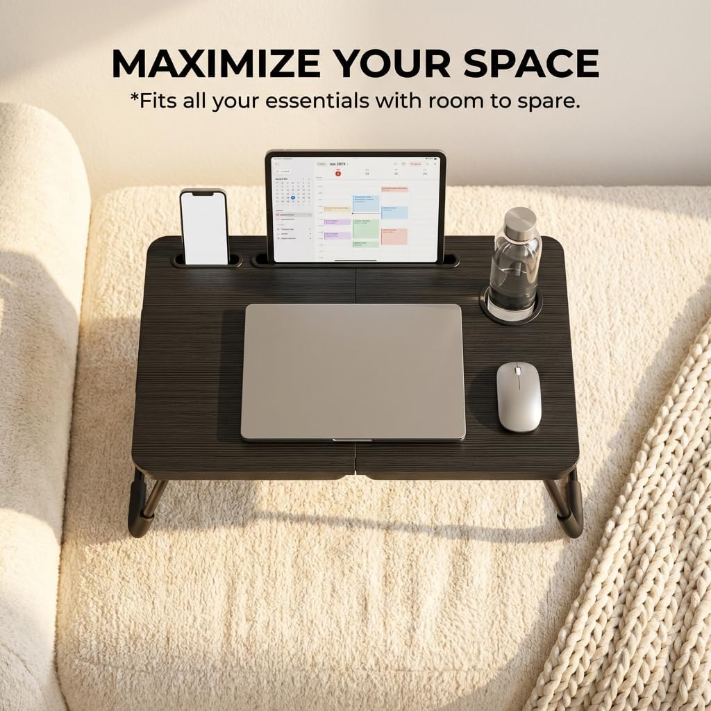 BUYIFY Foldable Laptop Bed Desk for Couch, Sofa - Large Lap Desk Tray Table with Cup Holder and Tablet Slot - Portable Notebook Stand for Eating, Writing, Studying and WFH -NEW-006-USA Original Patent - Image 3