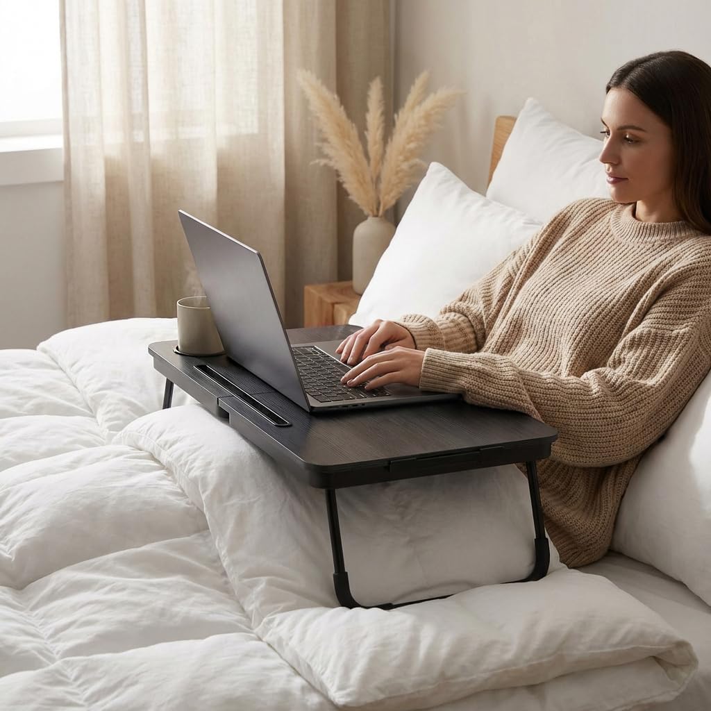 BUYIFY Foldable Laptop Bed Desk for Couch, Sofa - Large Lap Desk Tray Table with Cup Holder and Tablet Slot - Portable Notebook Stand for Eating, Writing, Studying and WFH -NEW-006-USA Original Patent - Image 5