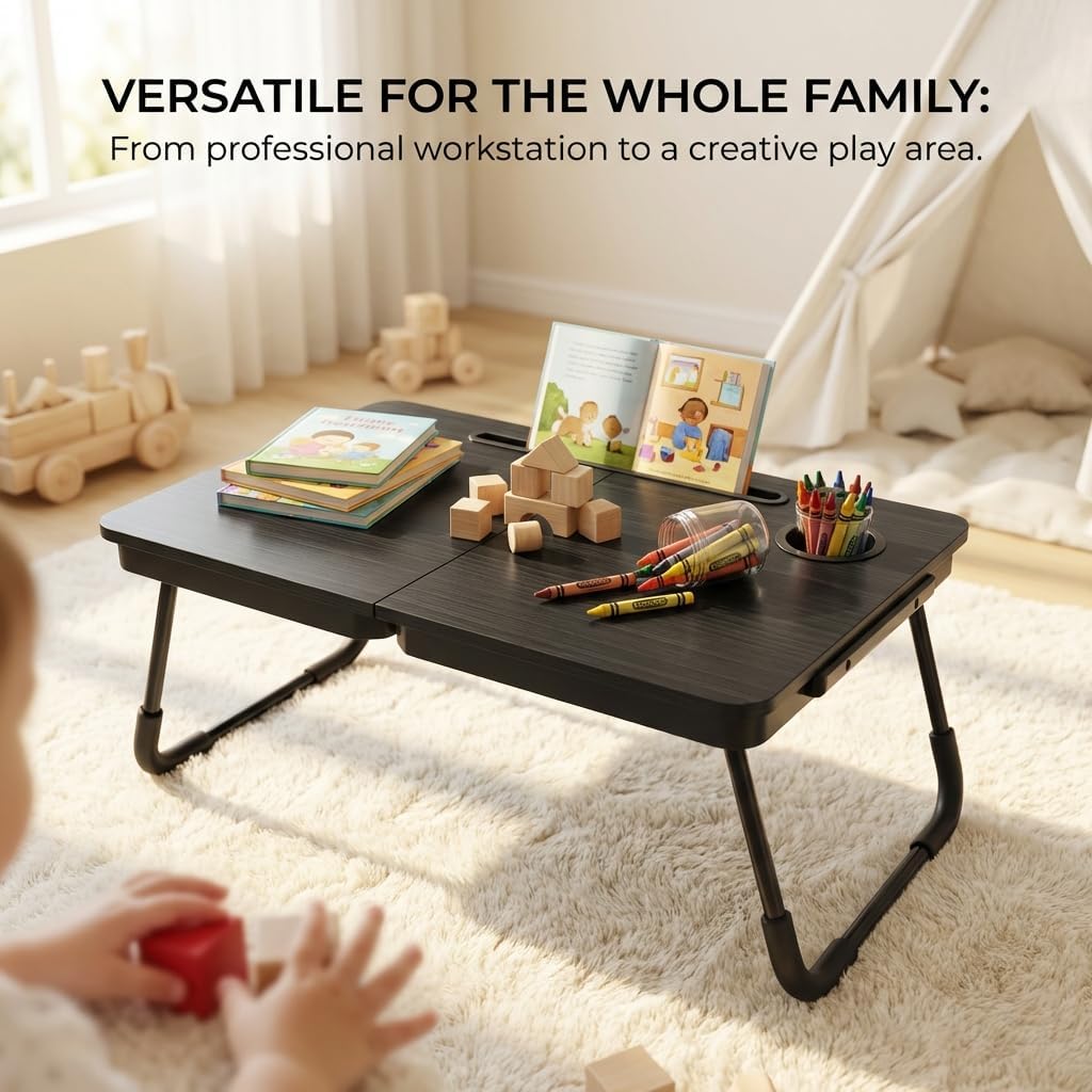 BUYIFY Foldable Laptop Bed Desk for Couch, Sofa - Large Lap Desk Tray Table with Cup Holder and Tablet Slot - Portable Notebook Stand for Eating, Writing, Studying and WFH -NEW-006-USA Original Patent - Image 6