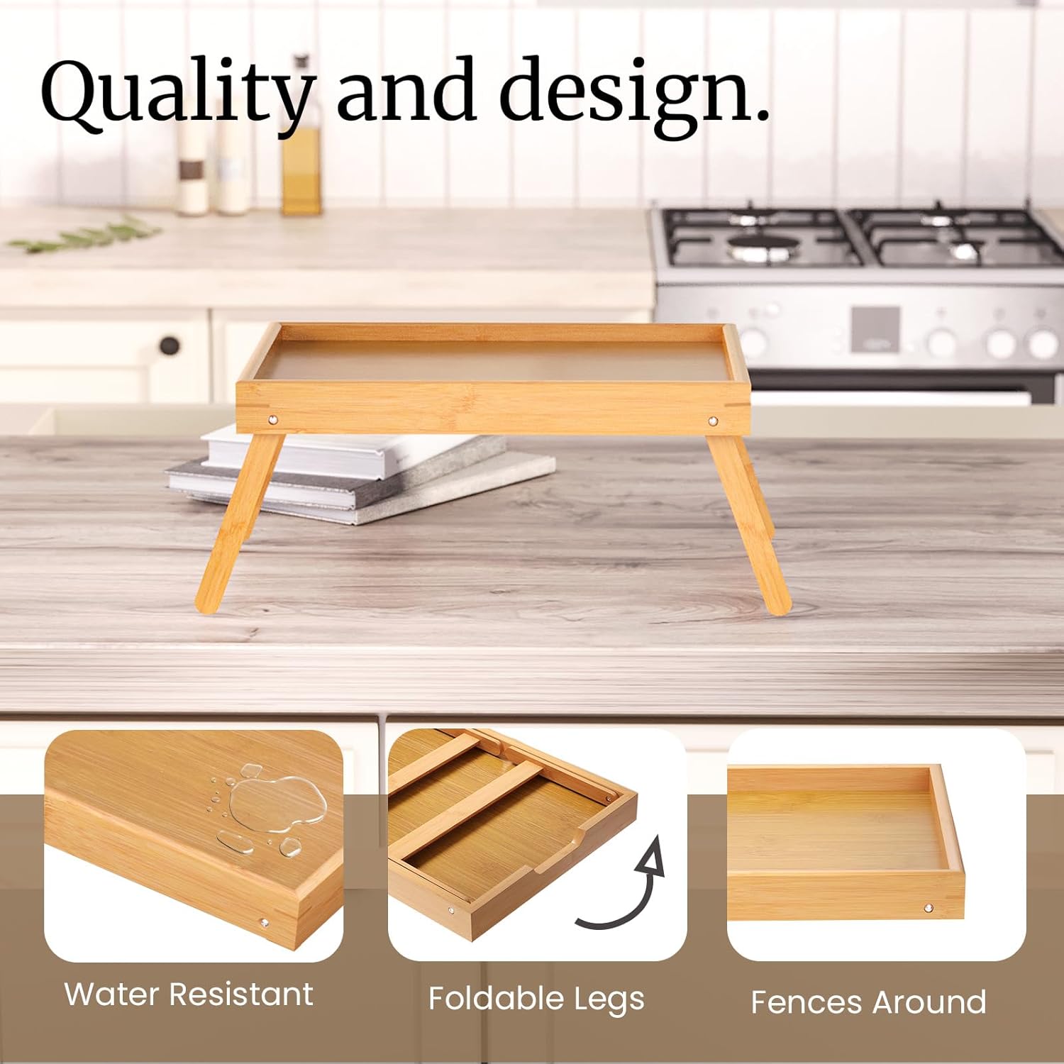 Fibogollo 2 Pack Bamboo Bed Tray Table with Folding Legs,Breakfast Trays,Serving Tray for Food and Snack,Laptop Trays for Working(Natural) - Image 3
