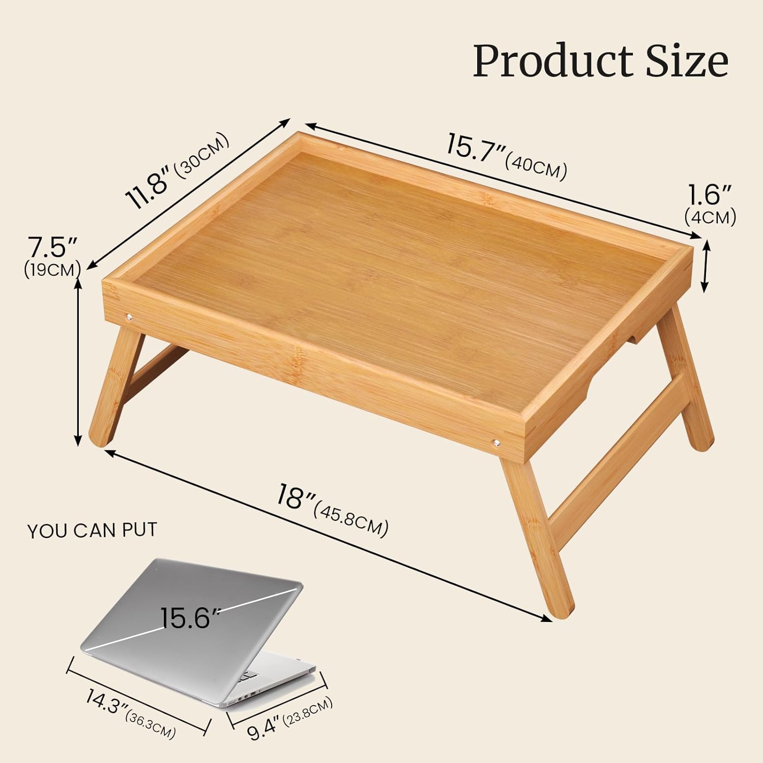 Fibogollo 2 Pack Bamboo Bed Tray Table with Folding Legs,Breakfast Trays,Serving Tray for Food and Snack,Laptop Trays for Working(Natural) - Image 4