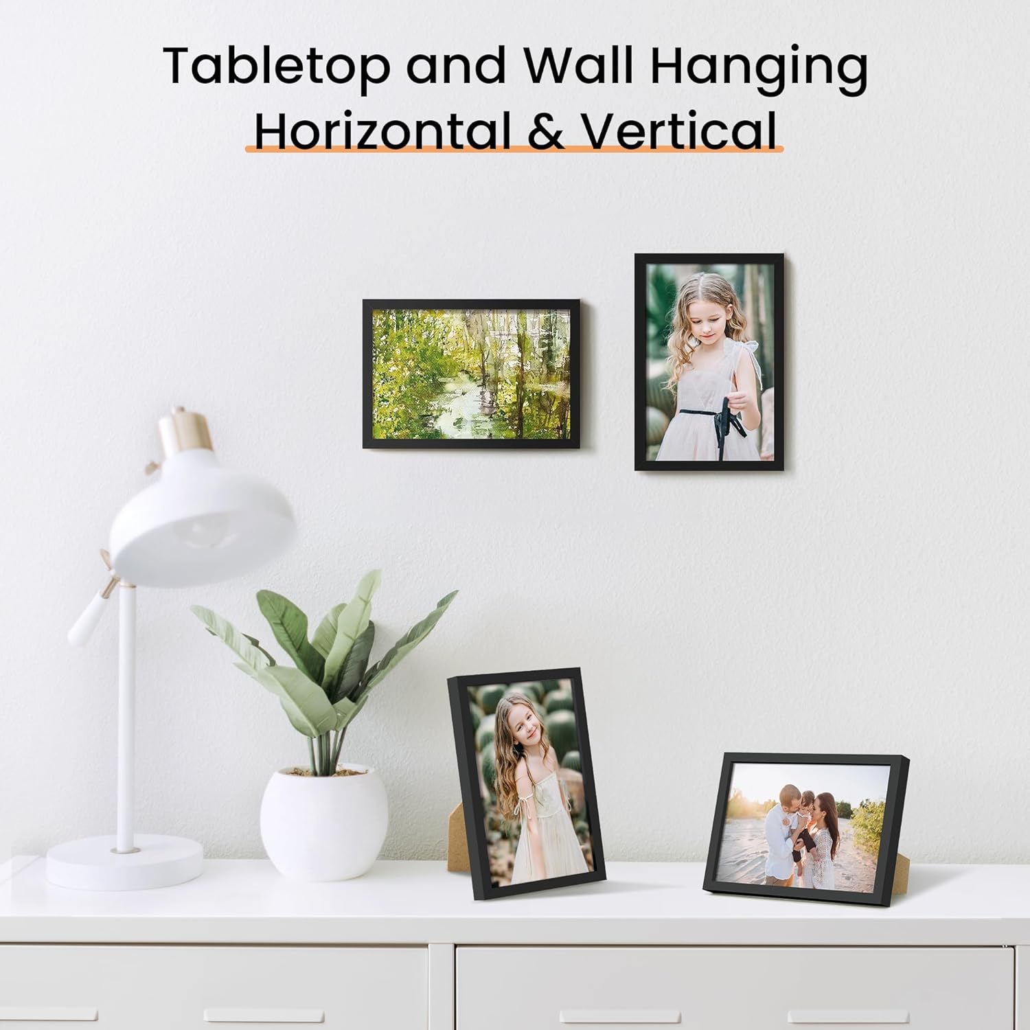upsimples 4x6 Picture Frame Set of 3, Made of High Definition Glass for 4 x 6, Wall and Tabletop Display Thin Border Photo Frames for Home Decor, Black - Image 5